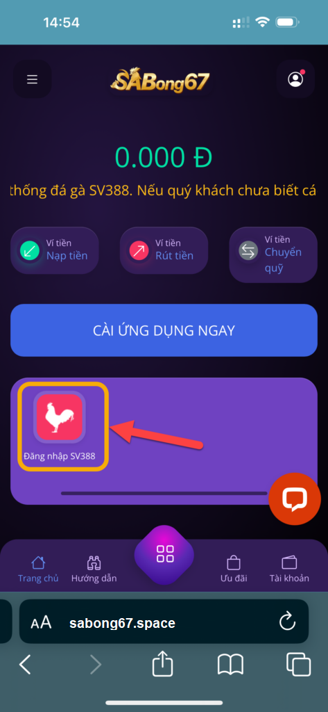 Chọn biểu tượng con gà – Cổng vào khu vực đá gà online